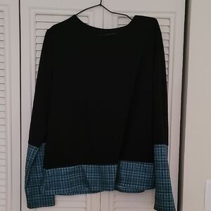 Black and Teal Plaid Long Sleeve Top
